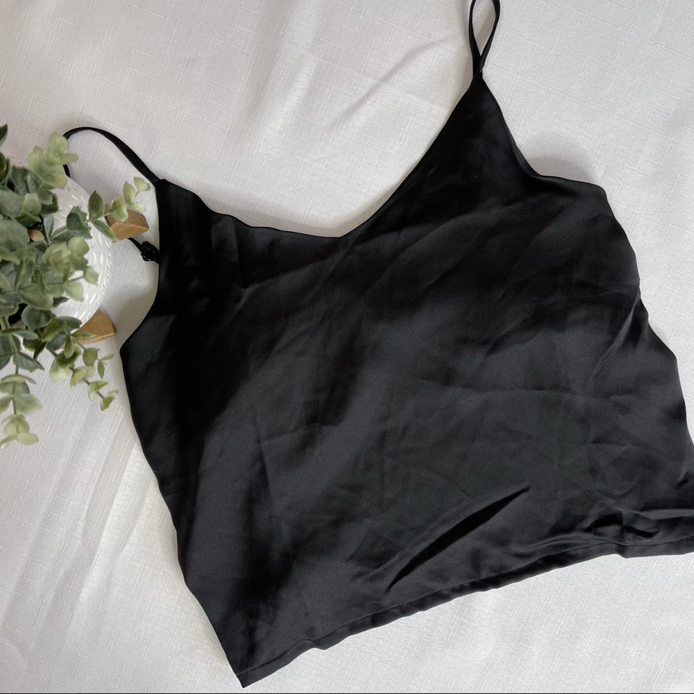 BOOHOO cropped cami silky satin feel sexy black 6 - Picture 2 of 7